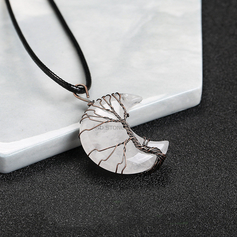 Moon Shaped Bronze Wrapped Wire Necklace Pendant