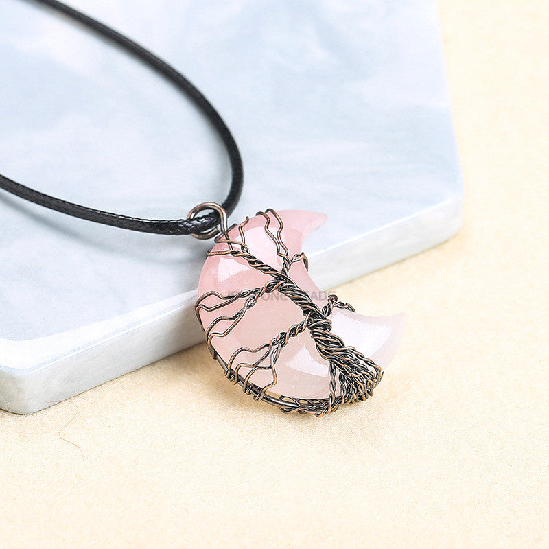 Moon Shaped Bronze Wrapped Wire Necklace Pendant