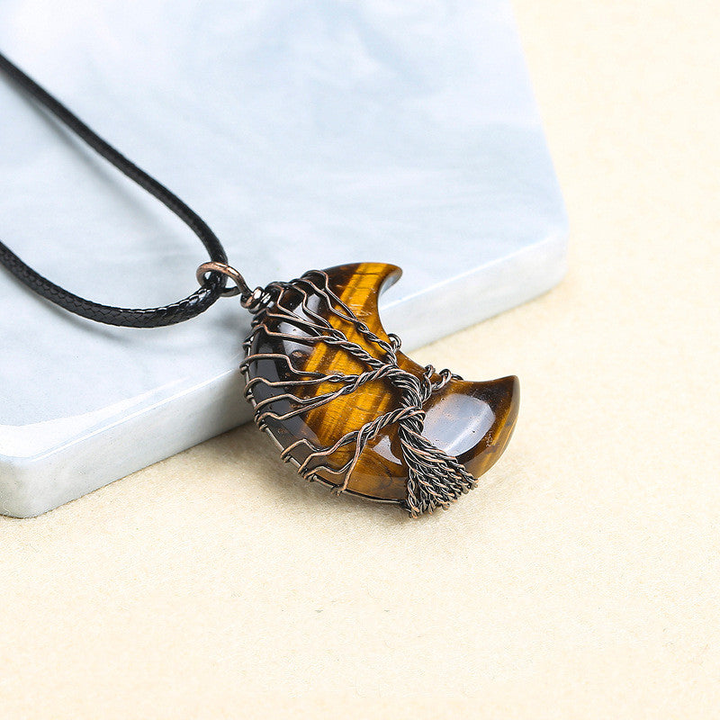 Moon Shaped Bronze Wrapped Wire Necklace Pendant