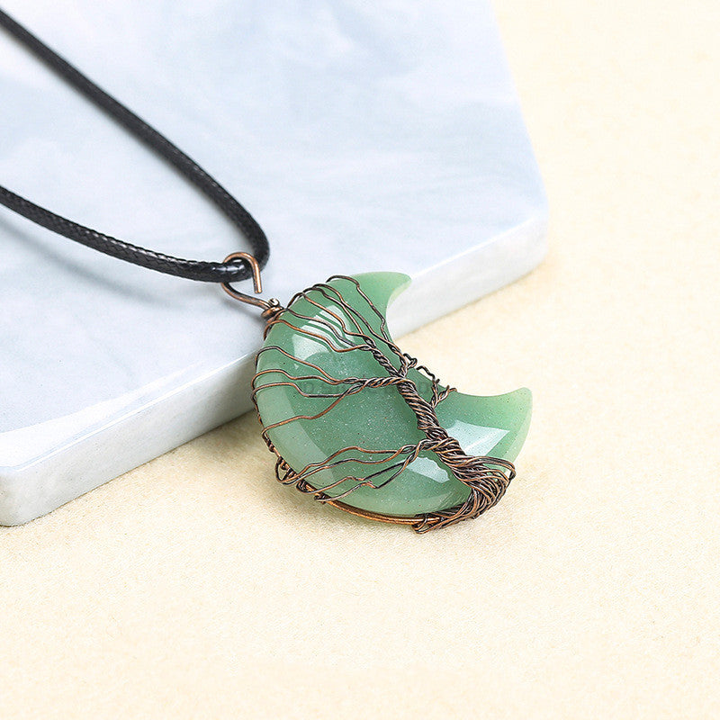 Moon Shaped Bronze Wrapped Wire Necklace Pendant