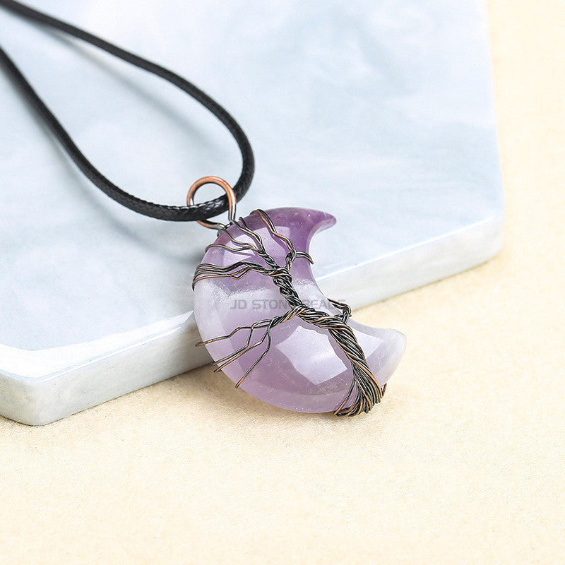 Moon Shaped Bronze Wrapped Wire Necklace Pendant