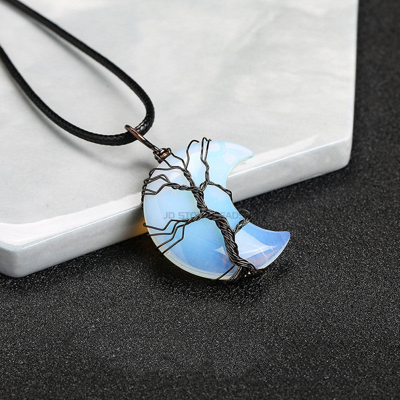 Moon Shaped Bronze Wrapped Wire Necklace Pendant