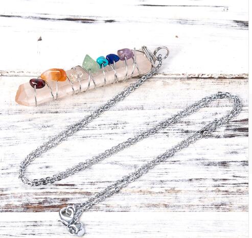 Crystal Pendant Handmade Wire Wrapped 7 Chakra Natural Stone Pendant Quartz Necklace Charms