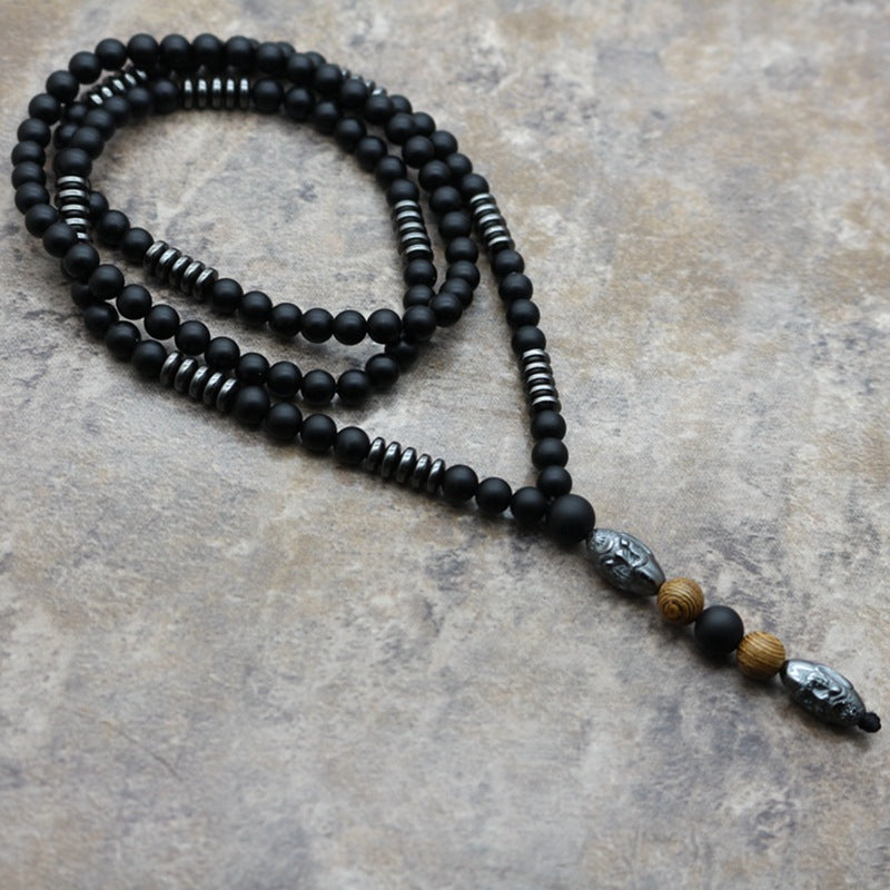 Black hematite bead sculpture necklace