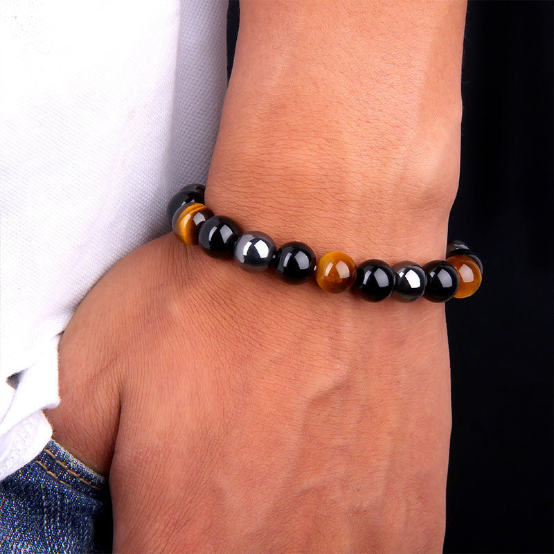 Men's Tiger's Eye Obsidian Hematite Elastic Bracelet