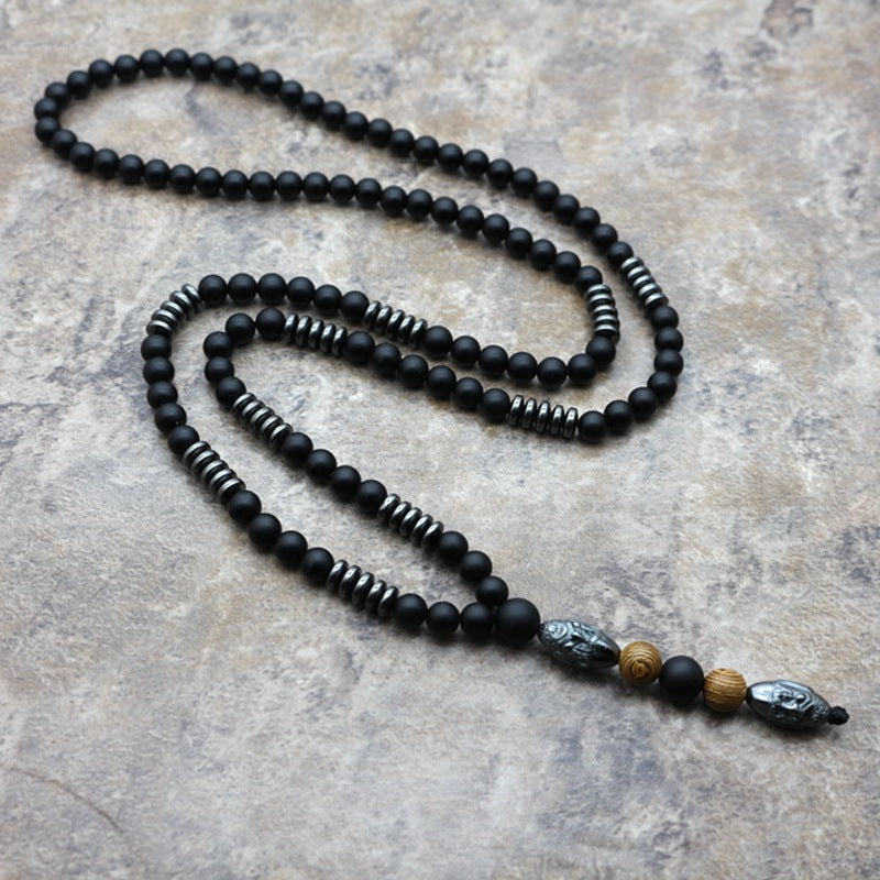 Black hematite bead sculpture necklace