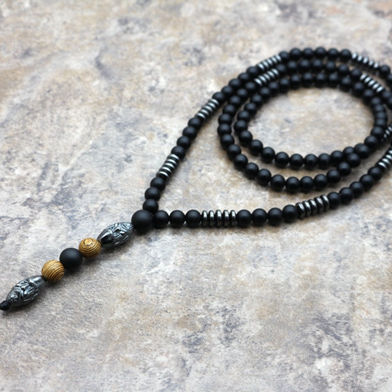 Black hematite bead sculpture necklace