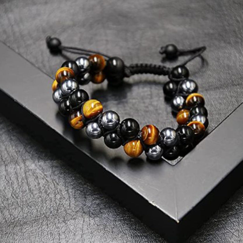 8mm Tiger Eye Obsidian Hematite Natural Bracelet