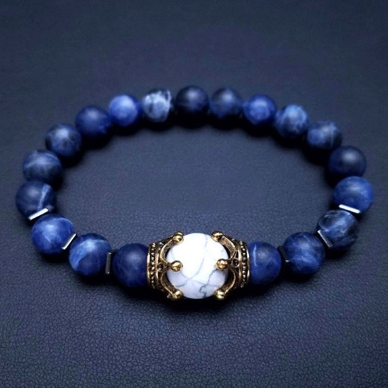 Fashion Alloy Crown Tiger Eye Bead Elastic Bracelet