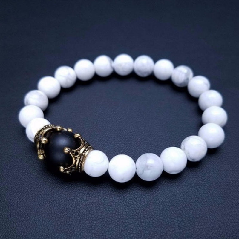 Fashion Alloy Crown Tiger Eye Bead Elastic Bracelet