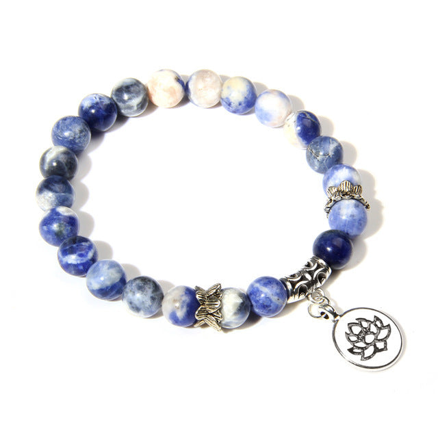 Handmade natural stone lotus bracelet