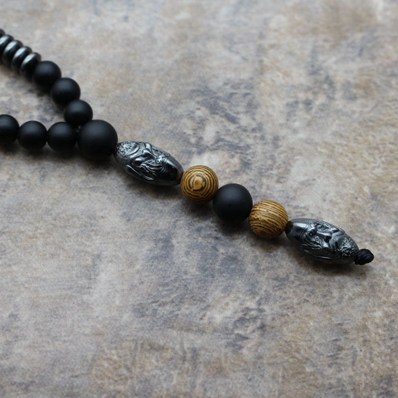 Black hematite bead sculpture necklace