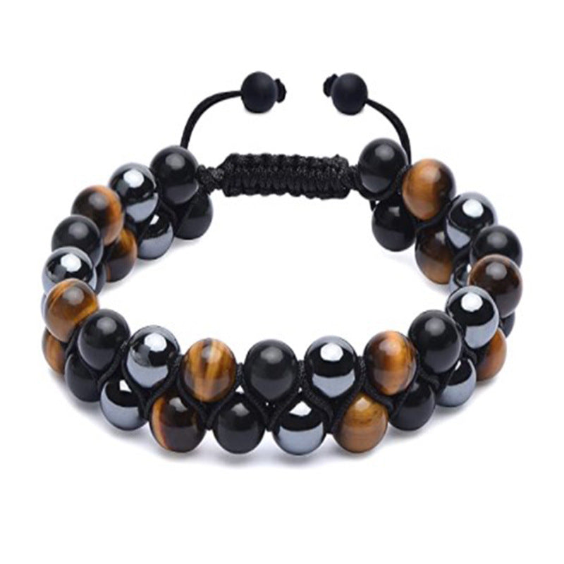 8mm Tiger Eye Obsidian Hematite Natural Bracelet