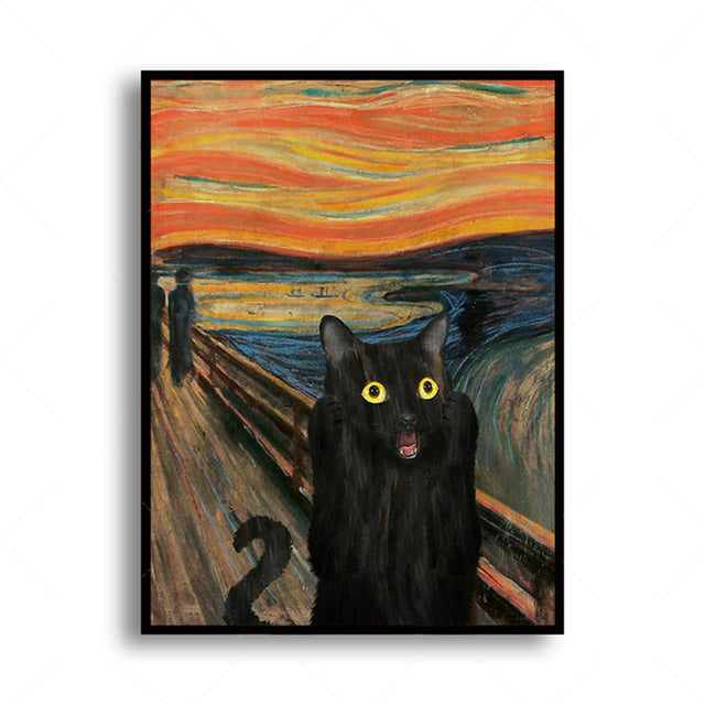 Black Cat Portrait Funny Canvas Painting Poster