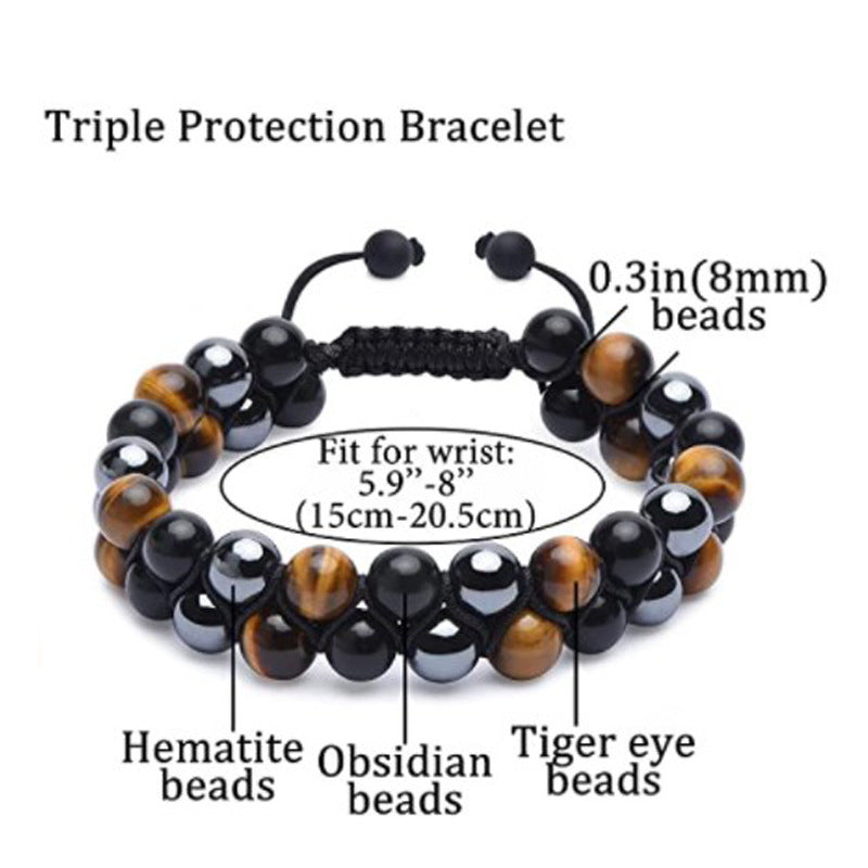 8mm Tiger Eye Obsidian Hematite Natural Bracelet