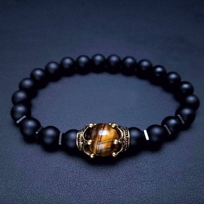 Fashion Alloy Crown Tiger Eye Bead Elastic Bracelet