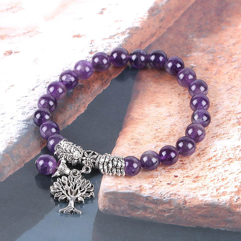 Aura Energy Lavender Tree Of Life Charm Crystal Bracelet