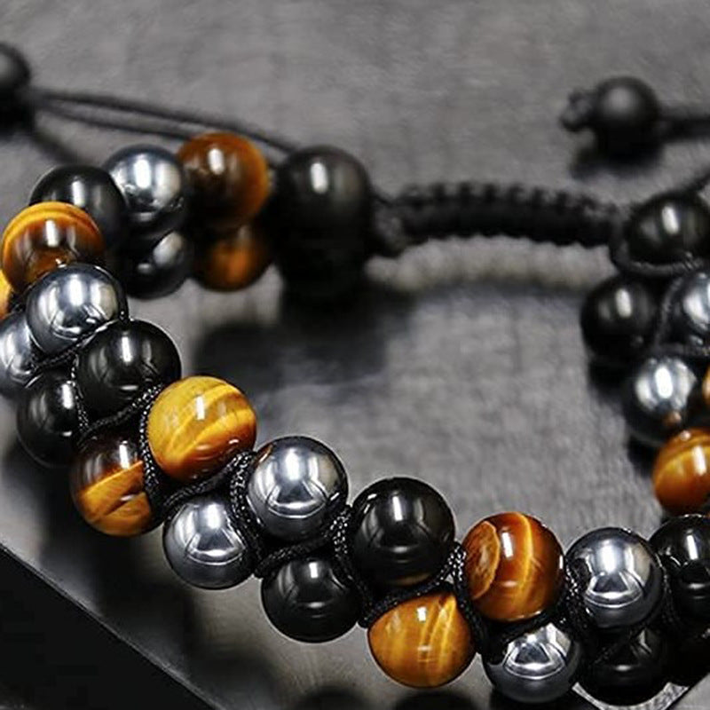 8mm Tiger Eye Obsidian Hematite Natural Bracelet