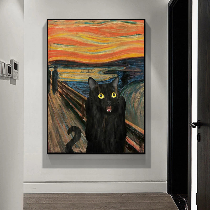 Black Cat Portrait Funny Canvas Painting Poster