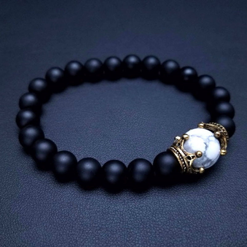 Fashion Alloy Crown Tiger Eye Bead Elastic Bracelet