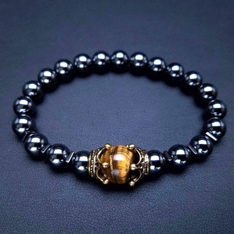 Fashion Alloy Crown Tiger Eye Bead Elastic Bracelet