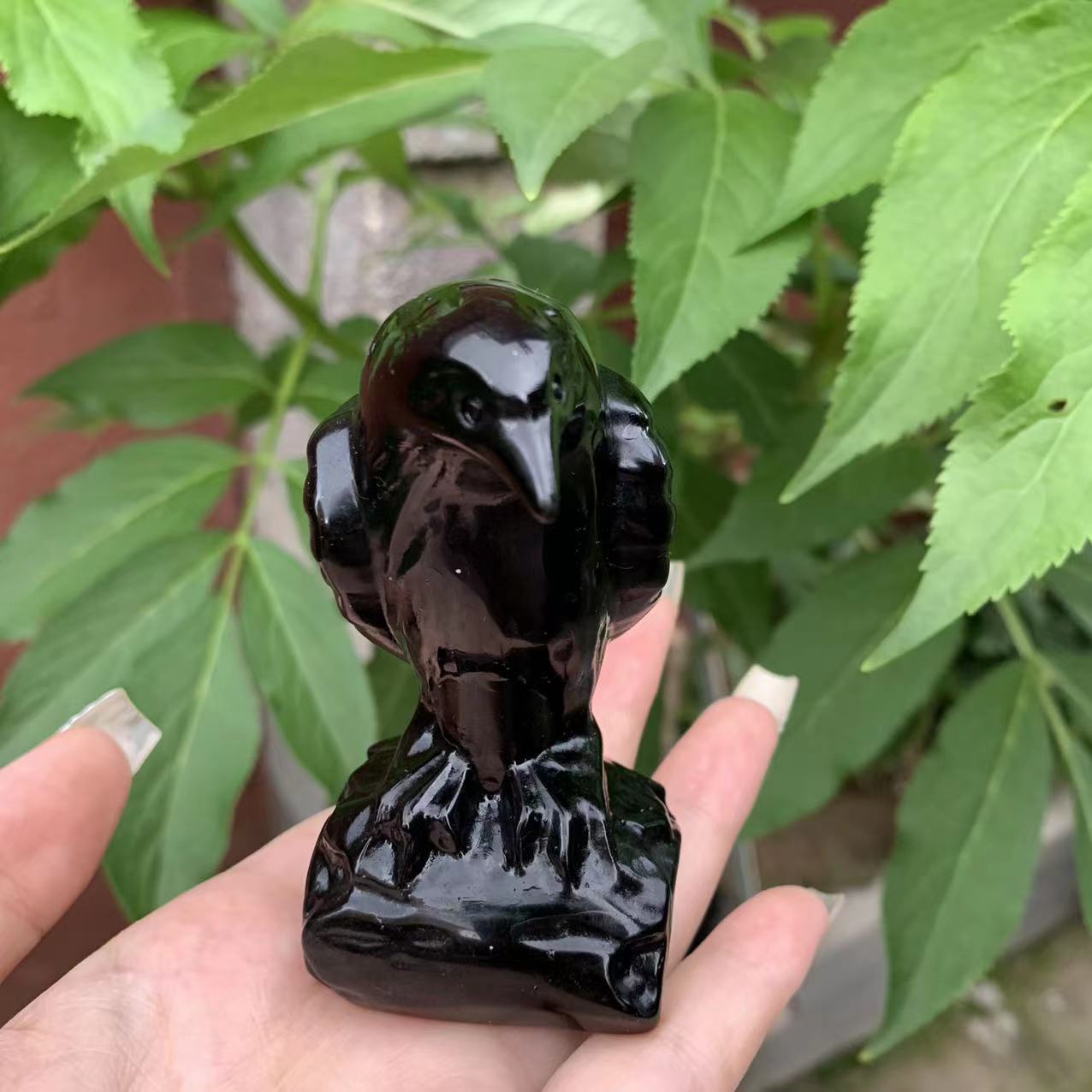 Natural Crystal Obsidian Crow Carving Ornaments