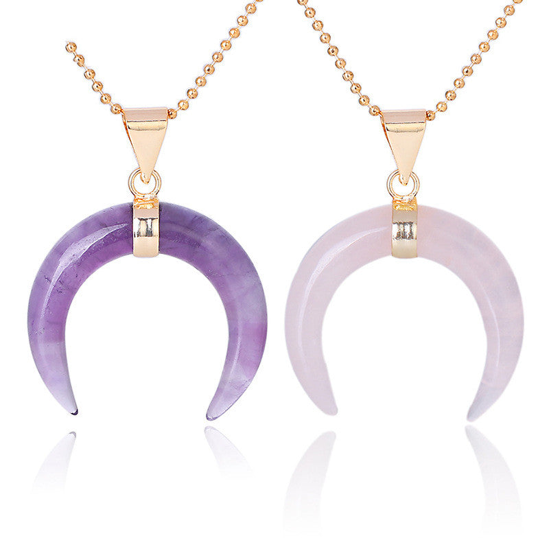 Crystal Semi-precious Stone Moon Pendant Necklace