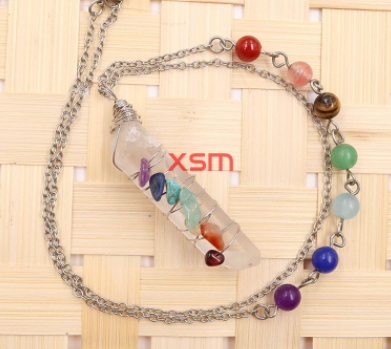 Crystal Pendant Handmade Wire Wrapped 7 Chakra Natural Stone Pendant Quartz Necklace Charms