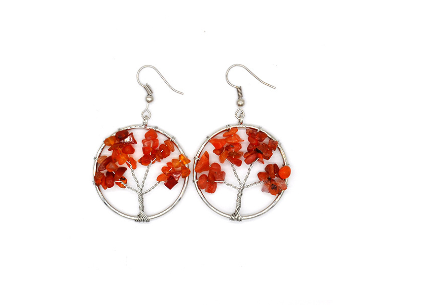 Natural Crystal Crushed Stone Tree Wishing Tree Earrings Crystal Tree Earrings Jewelry