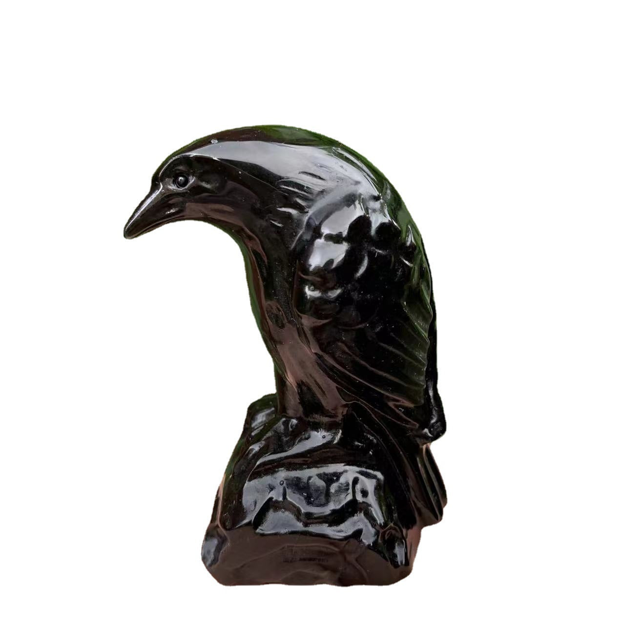 Natural Crystal Obsidian Crow Carving Ornaments