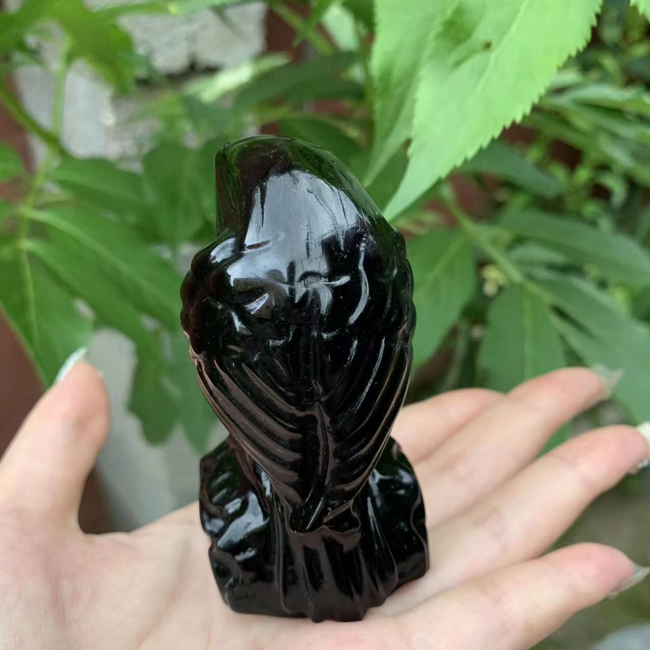 Natural Crystal Obsidian Crow Carving Ornaments