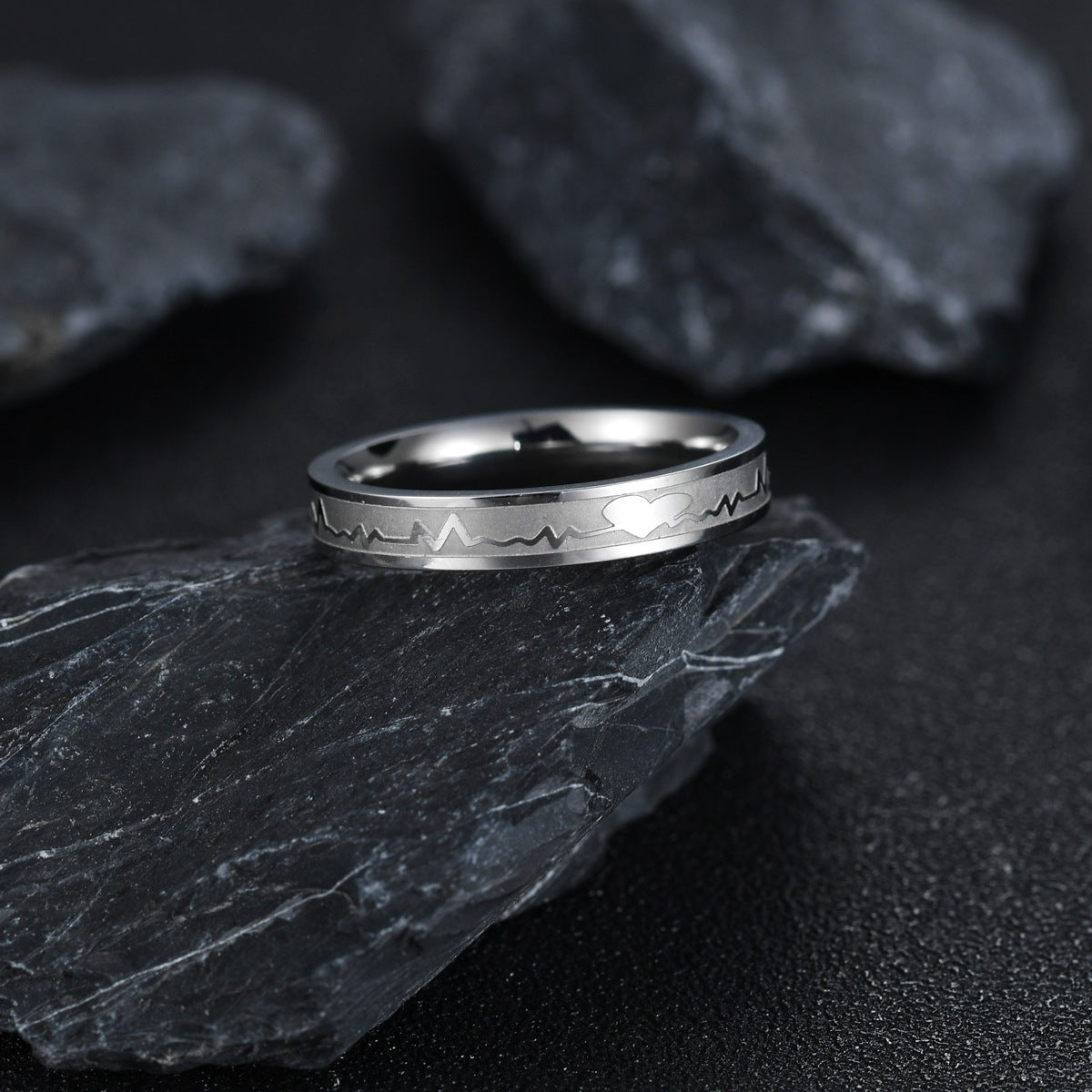 Men's And Women's Fashion Titanium Steel ECG Ring